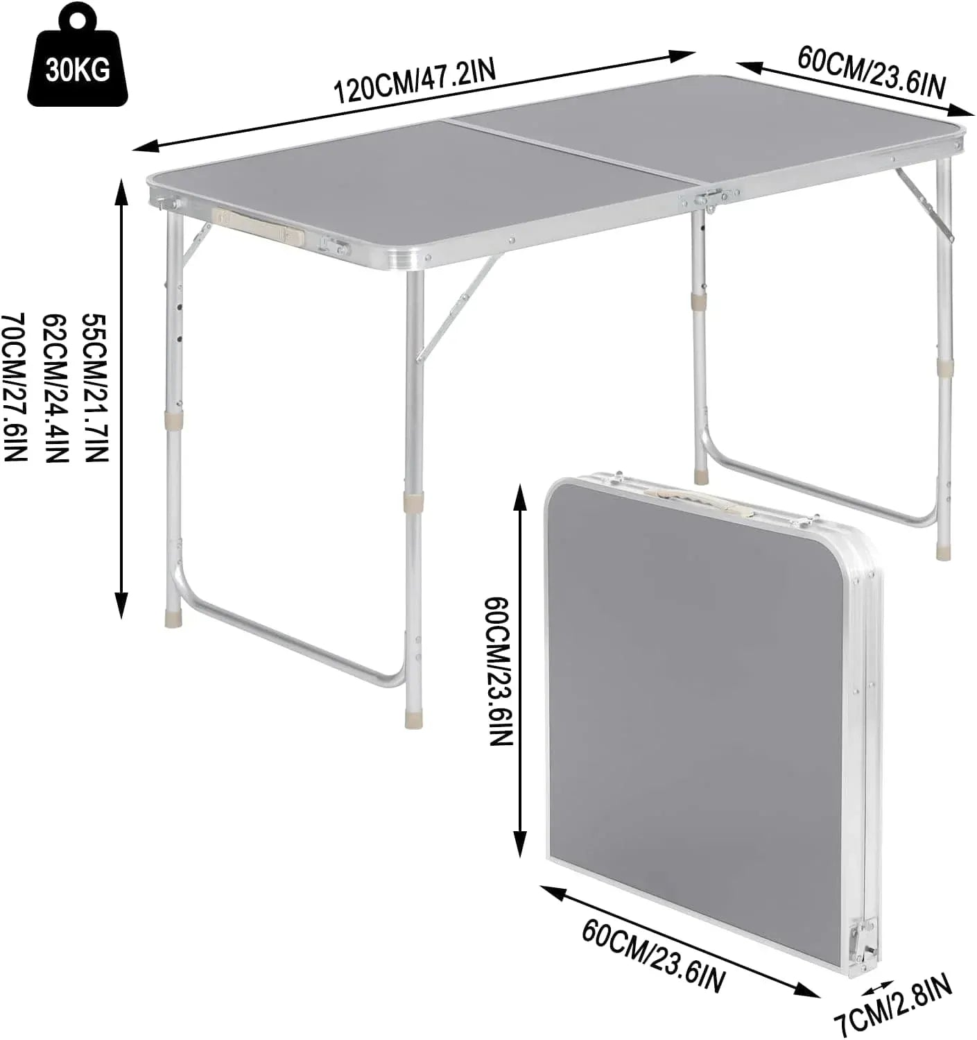 Table pliante en aluminium de 120 cm avec pieds réglables sur trois hauteurs - photo 3