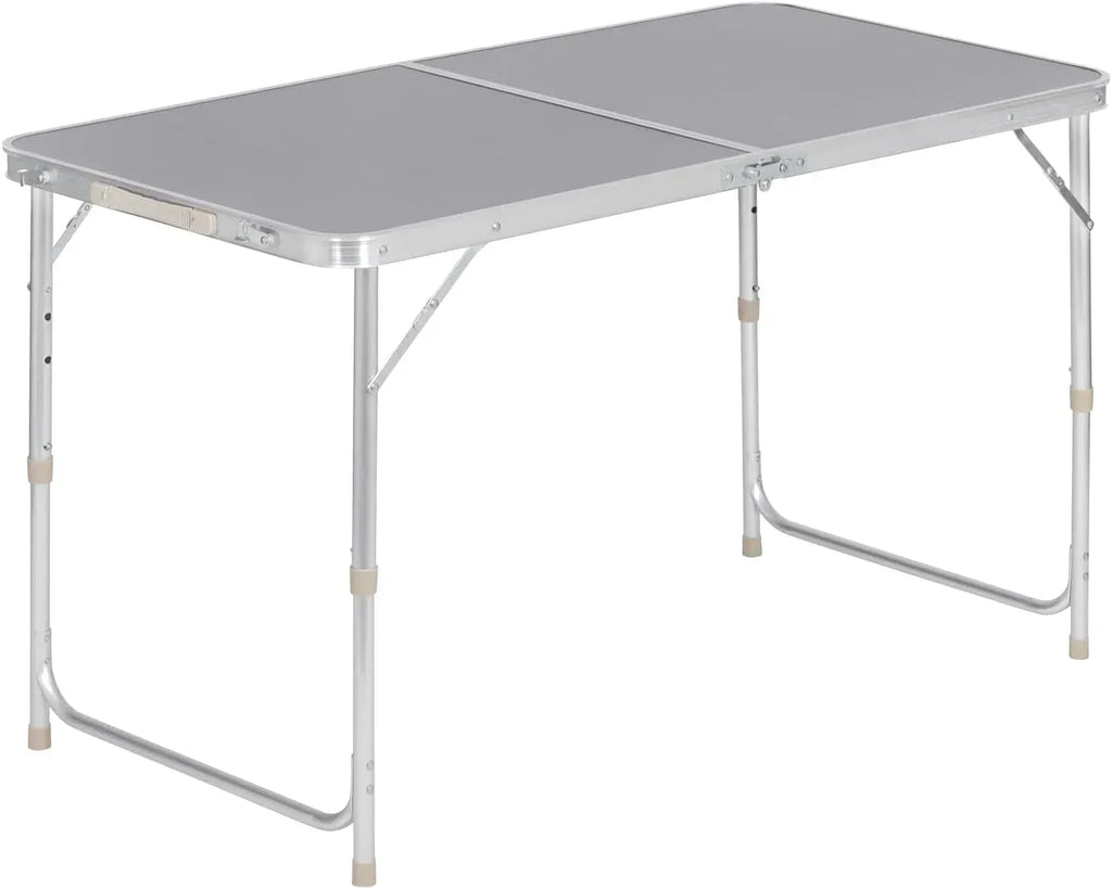 Table pliante en aluminium de 120 cm avec pieds réglables sur trois hauteurs