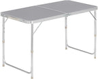 Table pliante en aluminium de 120 cm avec pieds réglables sur trois hauteurs