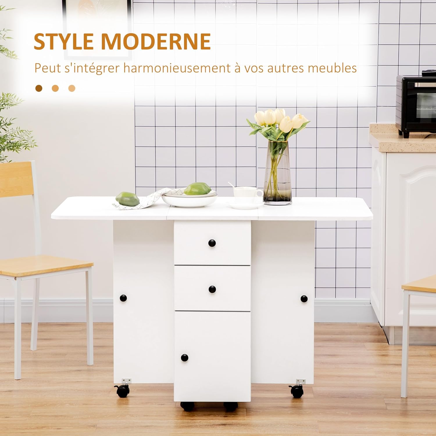 Table pliante avec tiroir et placard intégrés dépliée dans une cuisine - photo 7