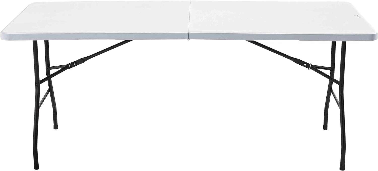 Table pliante blanche de 180 x 74 cm dressée en buffet