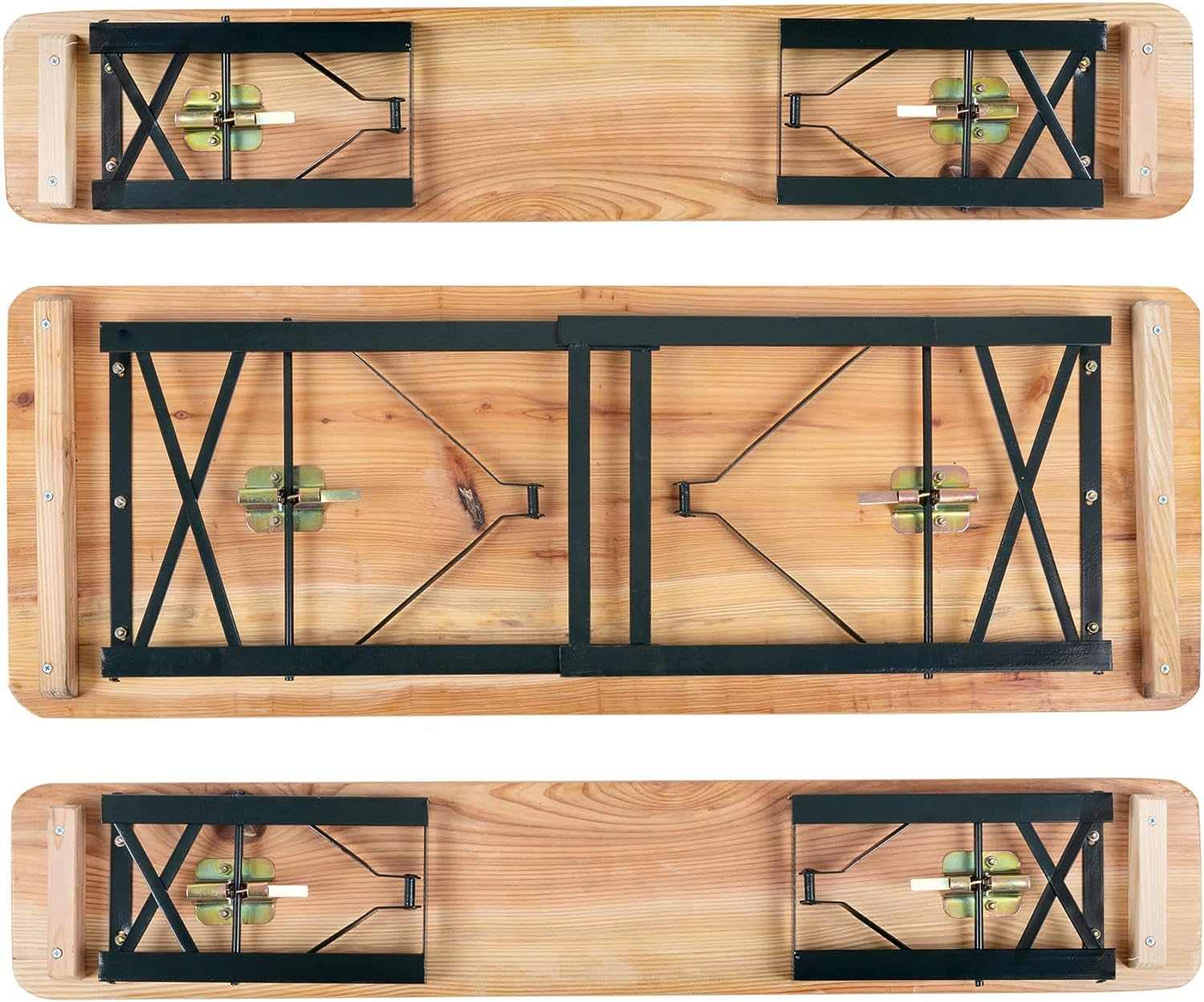 Table pliante bois 8 personnes de 170 cm avec ses deux bancs assortis dans un jardin - photo 2