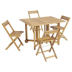 Table pliante en bois d'acacia avec chaises intégrées sur une terrasse