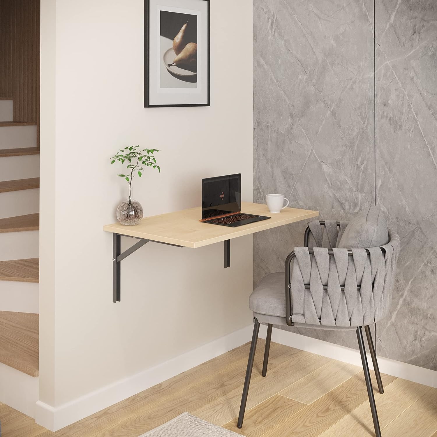 Table pliante murale en bois de pin de 80 x 60 cm dépliée - photo 3