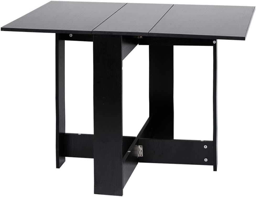Table pliante noire de 103 cm dépliée dans un séjour