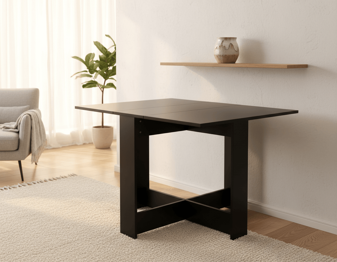 Table pliante noire de 103 cm dépliée dans un séjour - photo 6