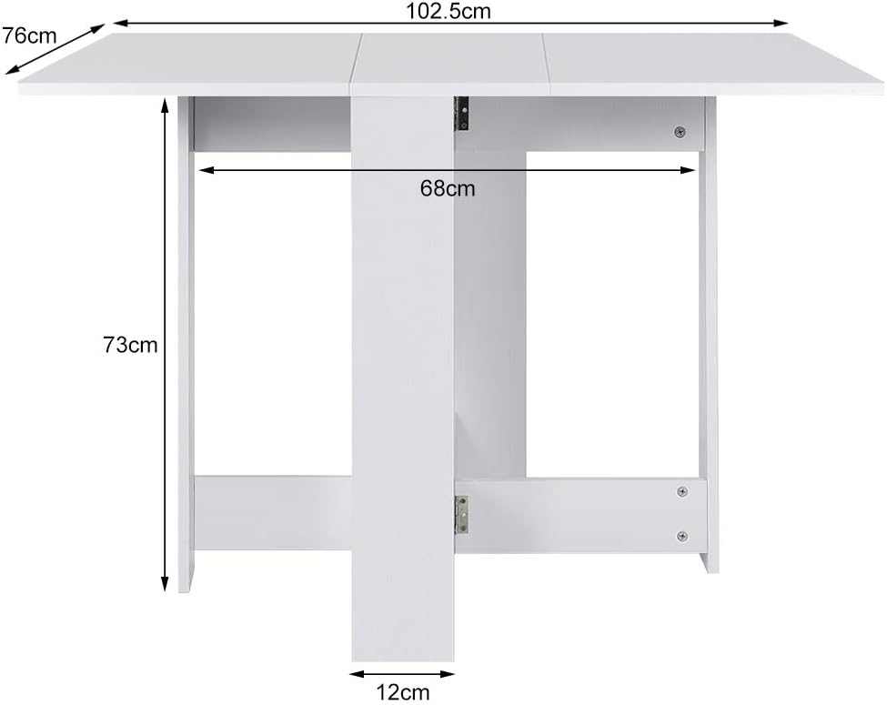 Table pliante de salon de 103 cm dépliée puis repliée en console contre un mur - photo 3