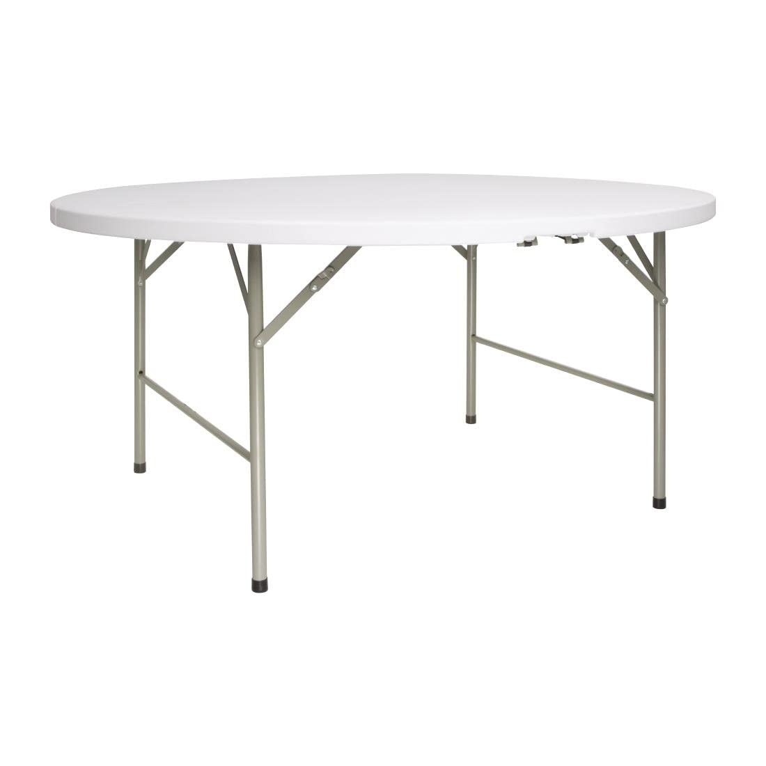 Table pliante traiteur ronde de 150 cm dressée pour un banquet