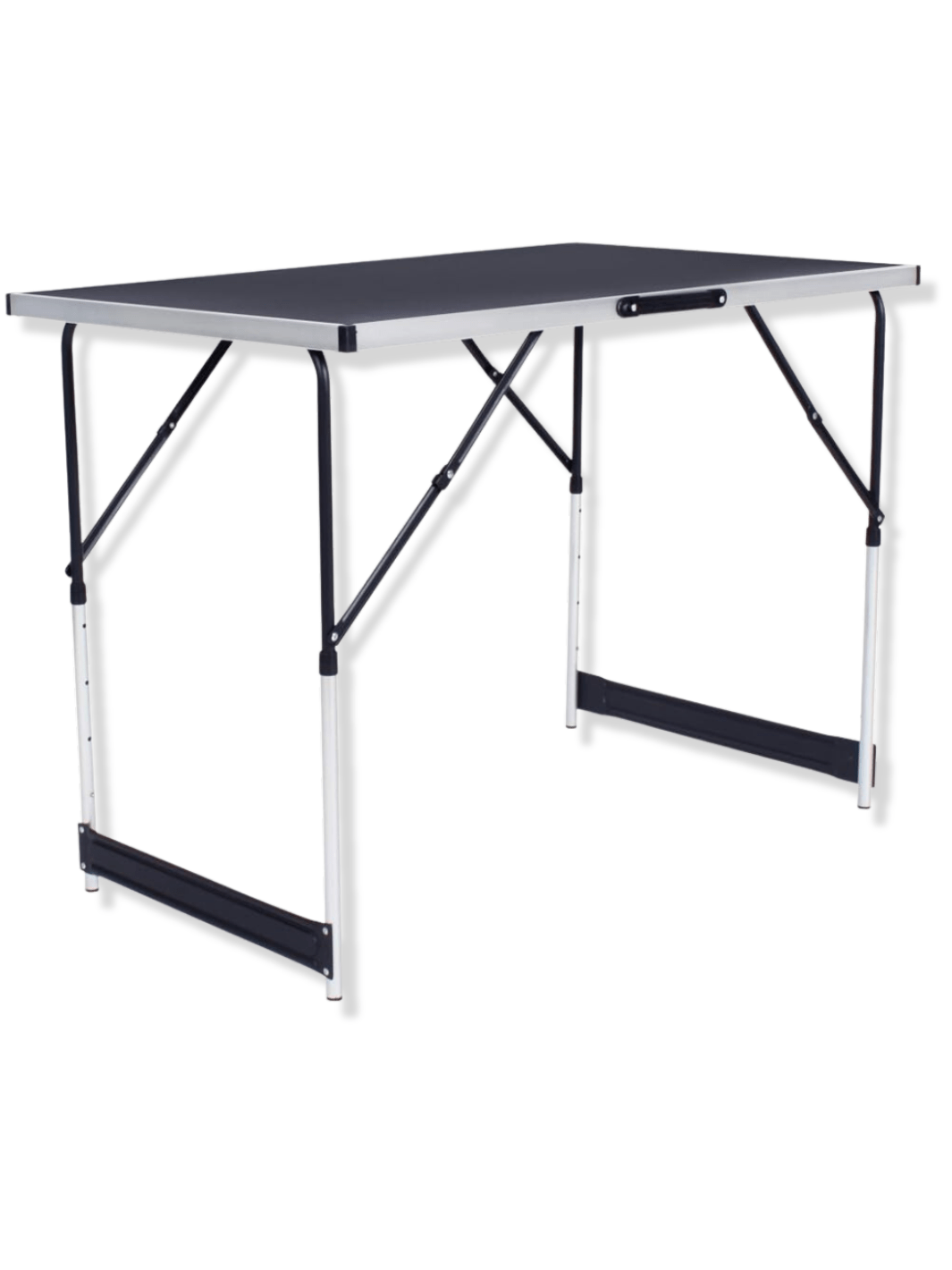 Table présentoir pliante de 300 cm installée sur un stand de salon