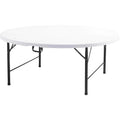 Table ronde pliante de 180 cm avec structure en acier peint noir dressée pour un banquet