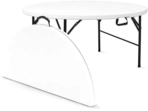 Table ronde pliante de 180 cm avec structure en acier peint noir dressée pour un banquet - photo 3