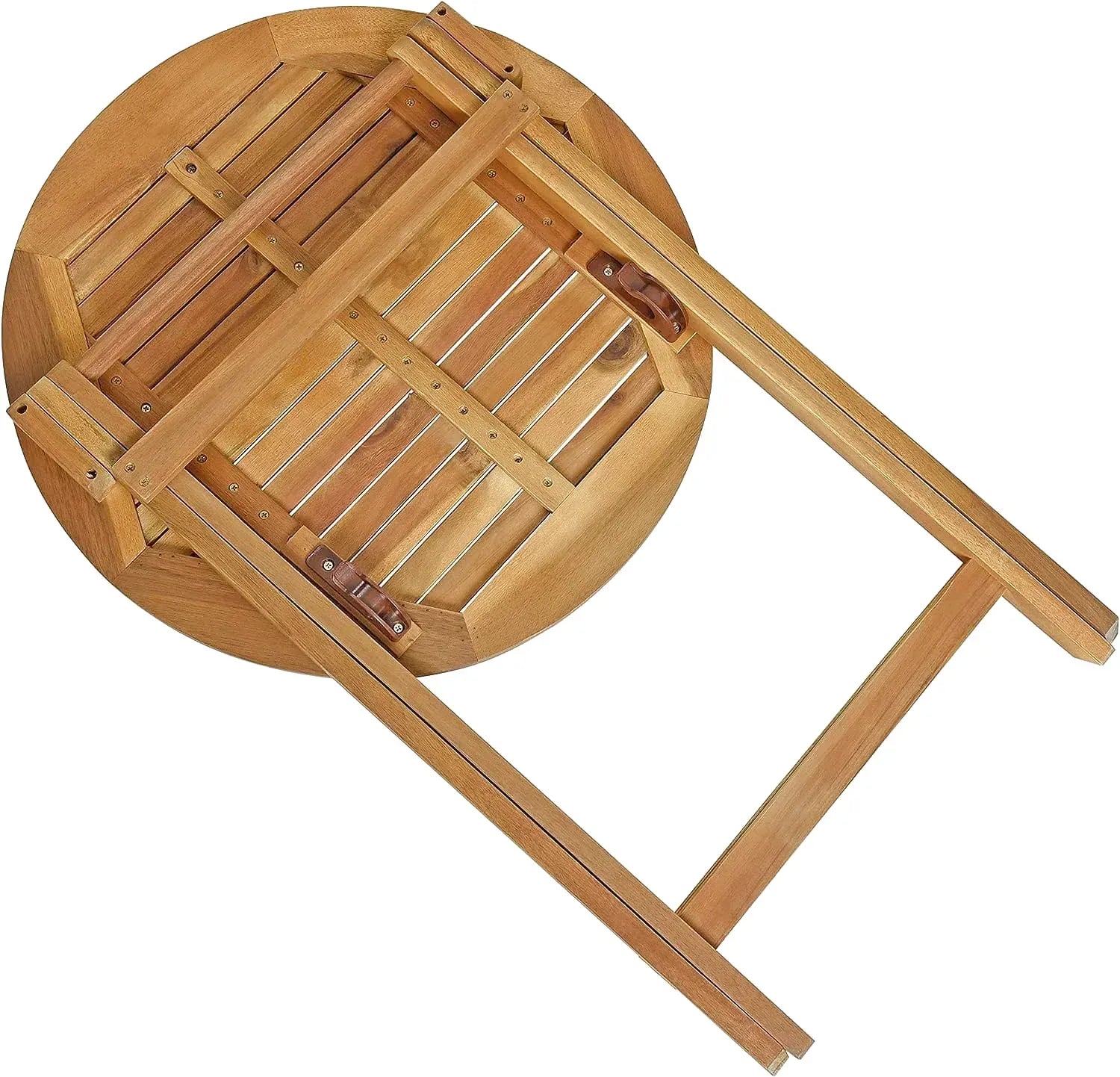 Table ronde pliante en bois de 60 cm de diamètre avec ferrures métalliques - photo 2