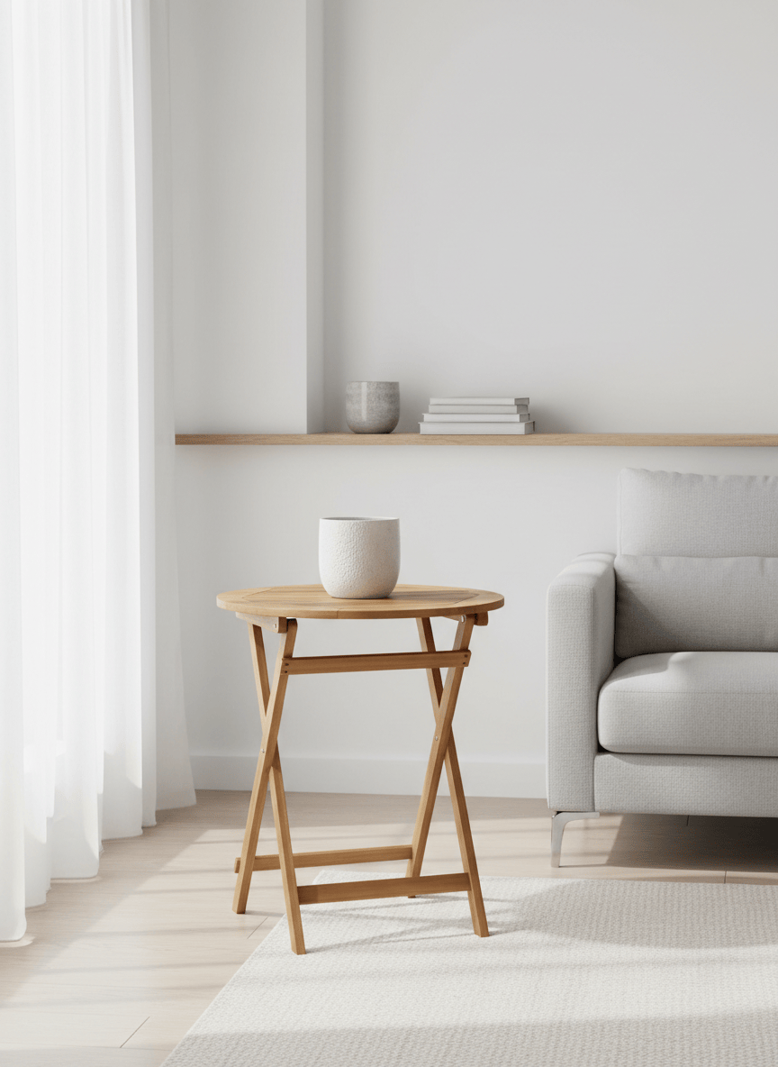 Table ronde pliante en bois de 60 cm de diamètre avec ferrures métalliques - photo 4
