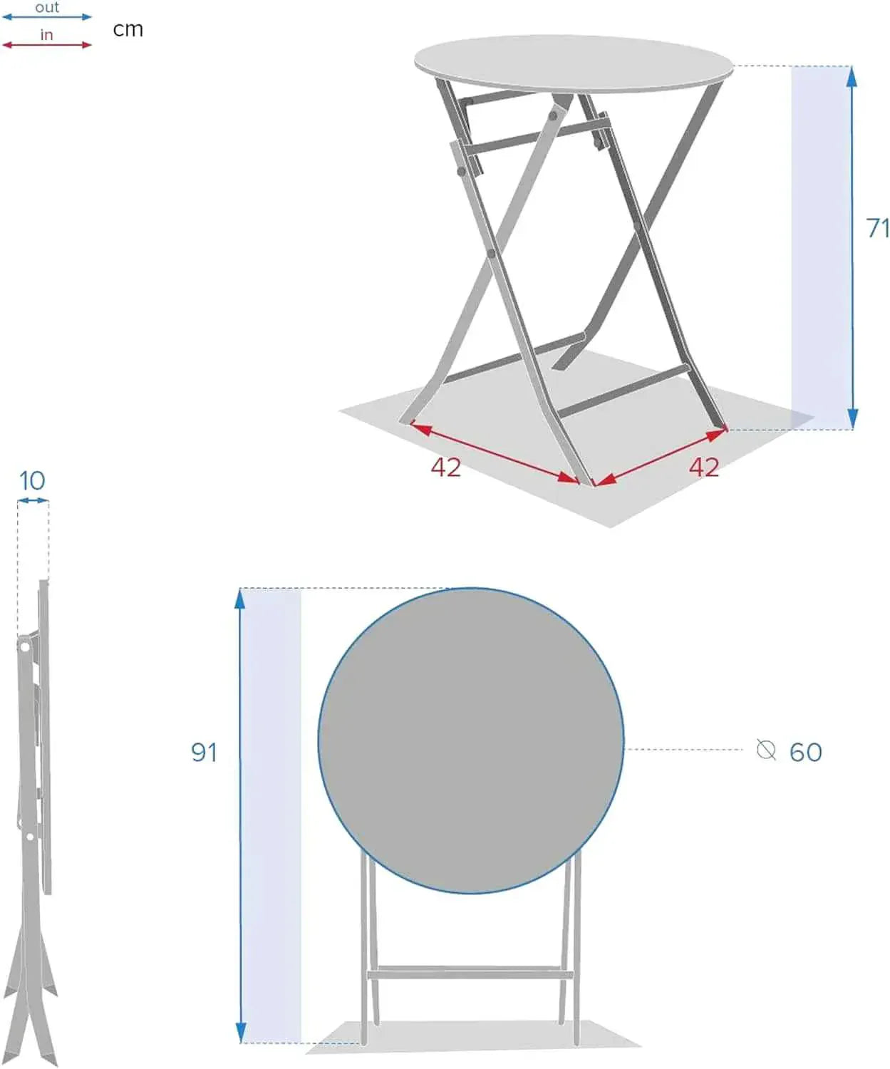 Table ronde pliante d'extérieur en acier de 60 cm de diamètre sur une terrasse - photo 4