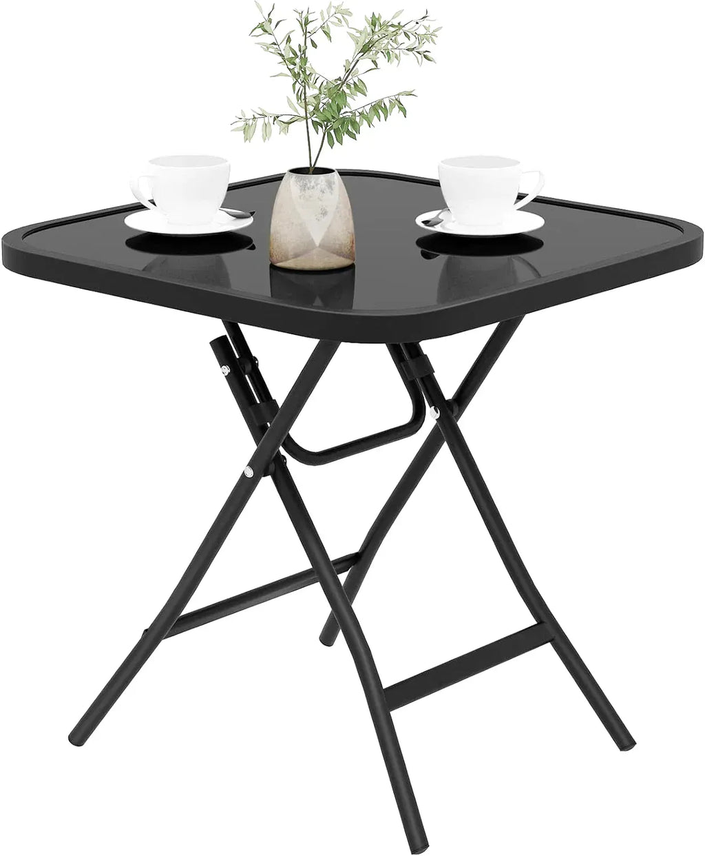 Table de terrasse de restaurant pliante en verre trempé et métal noir - photo 2