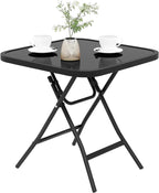 Table de terrasse de restaurant pliante en verre trempé et métal noir - photo 2