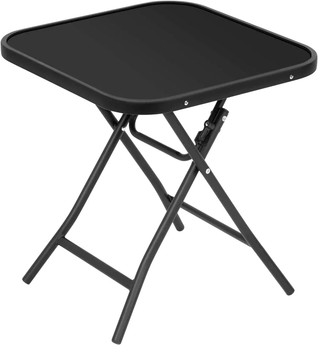 Table de terrasse de restaurant pliante en verre trempé et métal noir